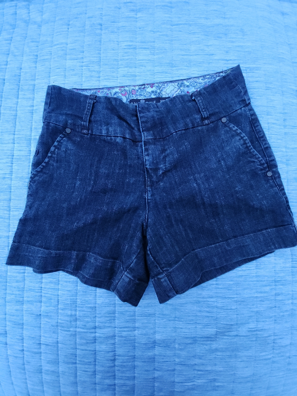 Women's Dark Indigo Denim Shorts with Cuffed Hem